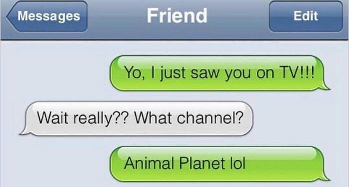 Savage text replies ending conversation with Animal Planet joke
