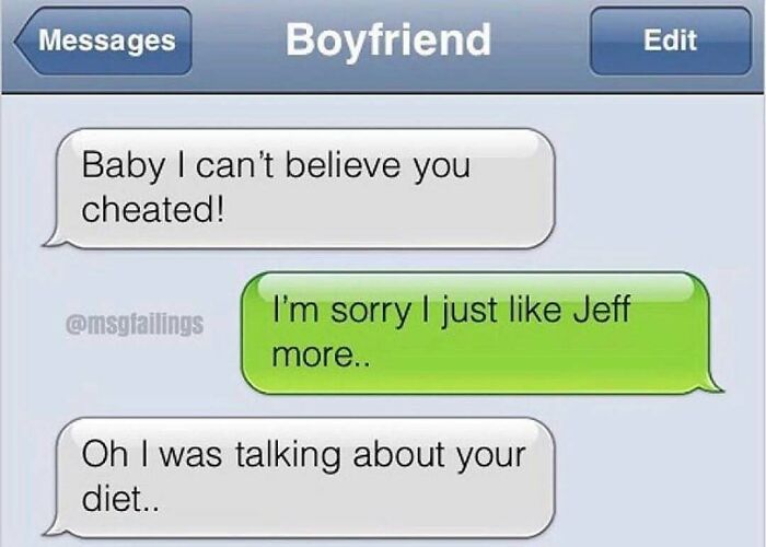 Savage text reply about cheating with diet confusion