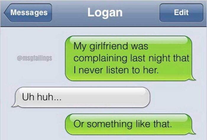Savage text reply about not listening to girlfriend in savage text replies