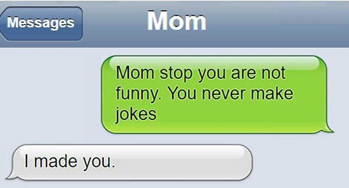 Savage text reply about mom making jokes and creation