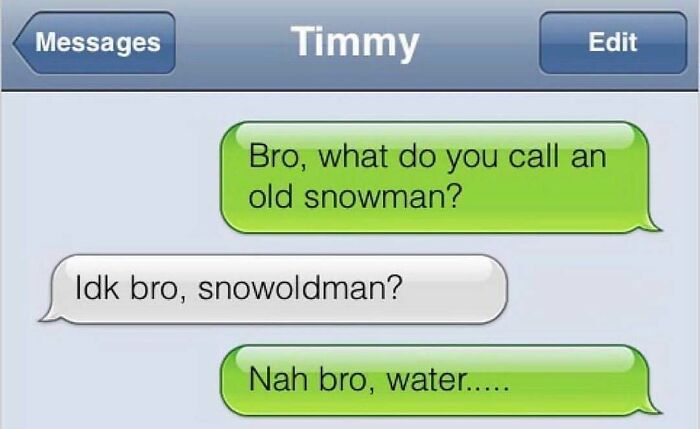 Savage text reply with snowman joke calling old snowman water