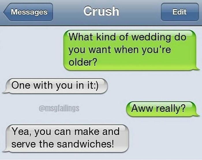 Savage text reply about wedding plans and serving sandwiches