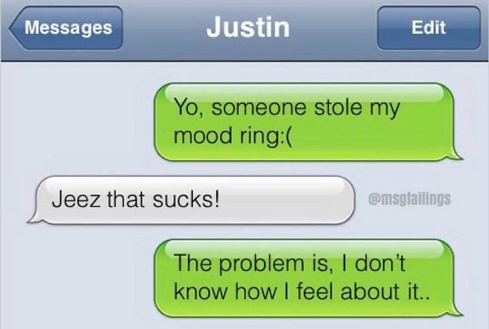 Savage text joke about a stolen mood ring