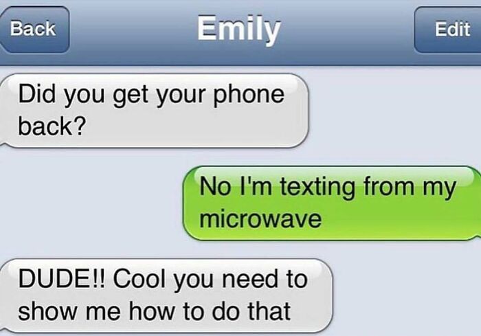 Savage text reply joking about texting from a microwave ending conversation