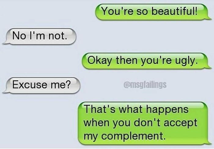 Savage text conversation about rejecting a compliment