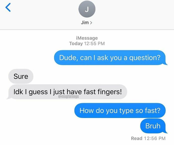 Savage text reply about having fast fingers in a message