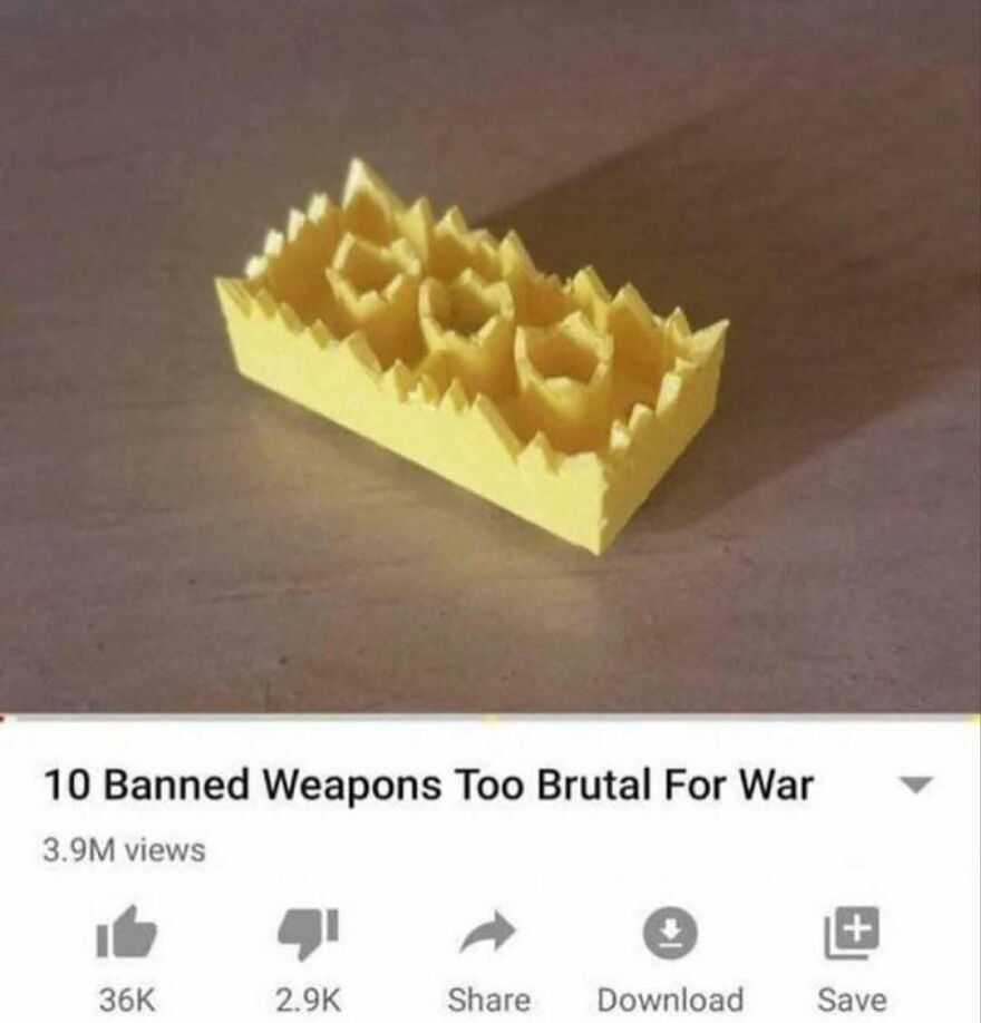 A disturbing pic showing a small, yellow, spiky object on a table, resembling a weapon.