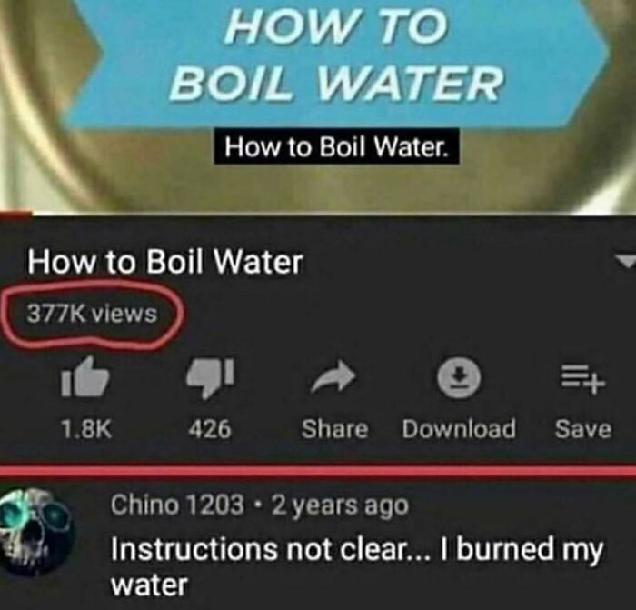 A YouTube comment showing someone finding gold after scrolling down to the comment section with a comment about burning water.