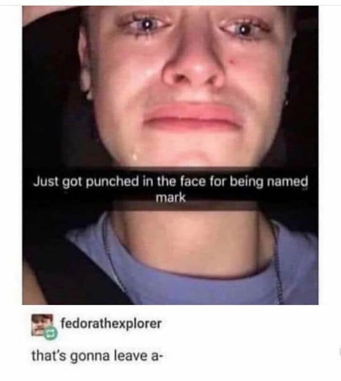 Crying person with funny comment section text about being punched for their name.