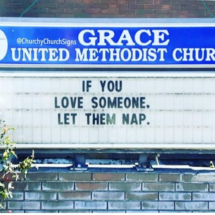 Grace United Methodist Church sign funny quote about love and naps
