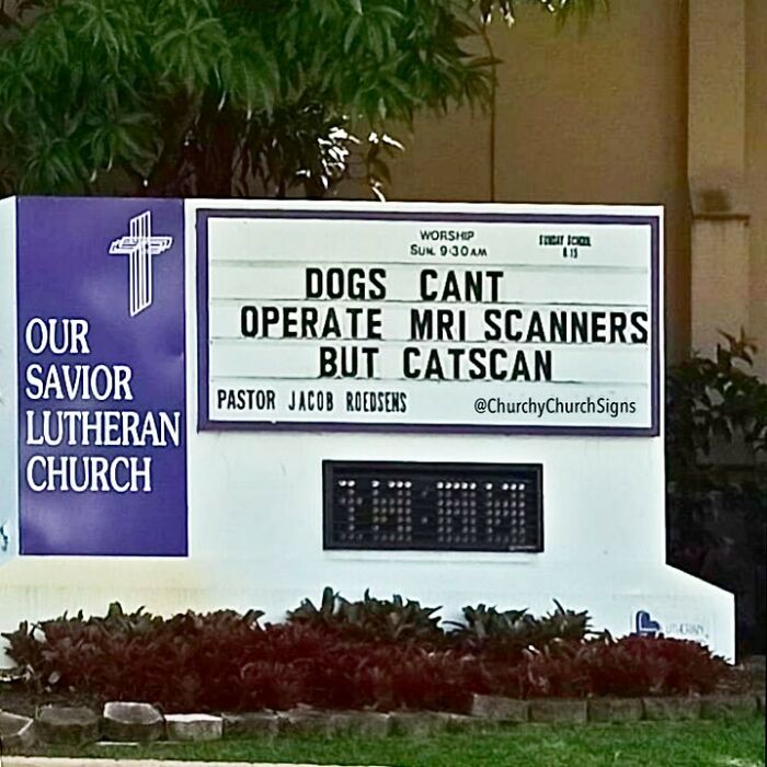 Hilarious church sign joke about dogs and catscan MRI scanners