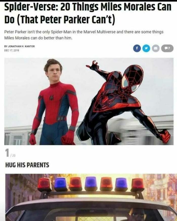 Spider-Verse comparison showing Miles Morales and Peter Parker Spider-Man suits