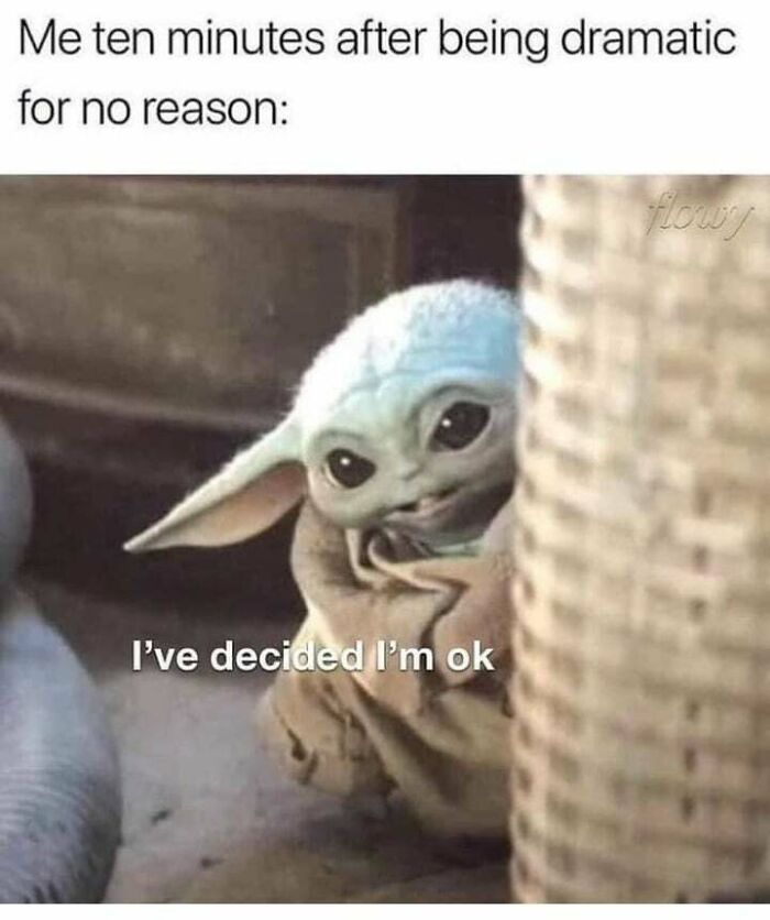 Humorous memes for introverts featuring Baby Yoda hiding with the text I have decided I am ok.