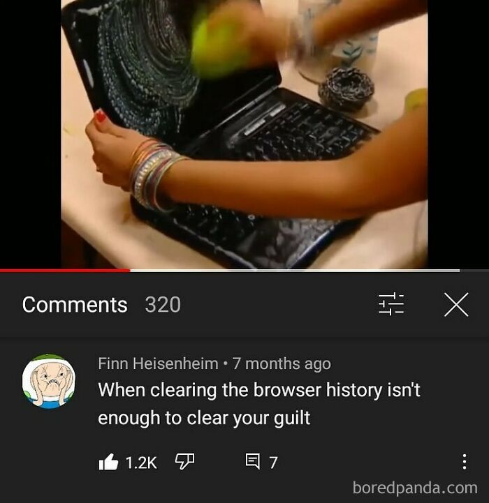 A humorous YouTube comment section meme about cleaning a laptop, showing people found gold.