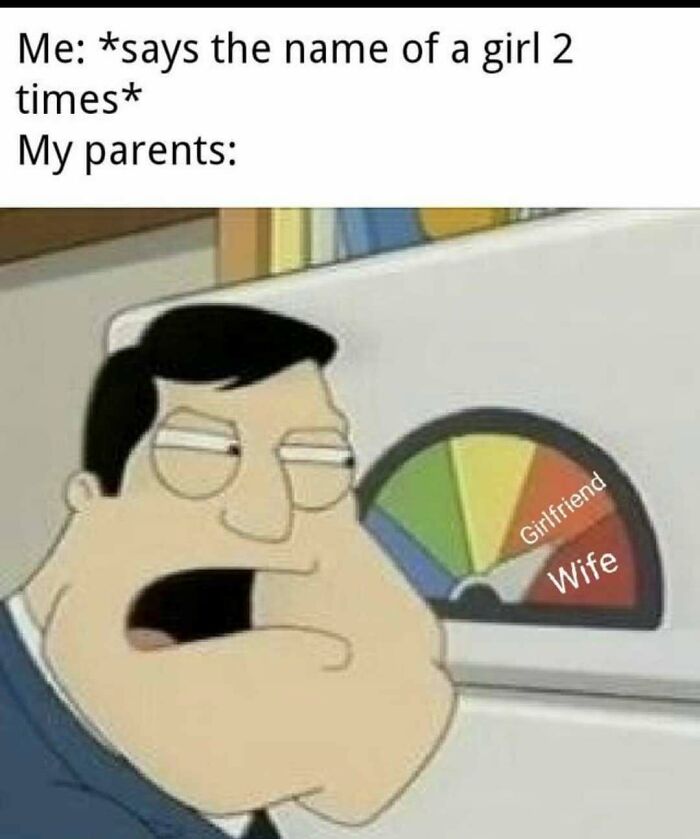 Family Guy meme showing parents reacting to saying a girl's name twice