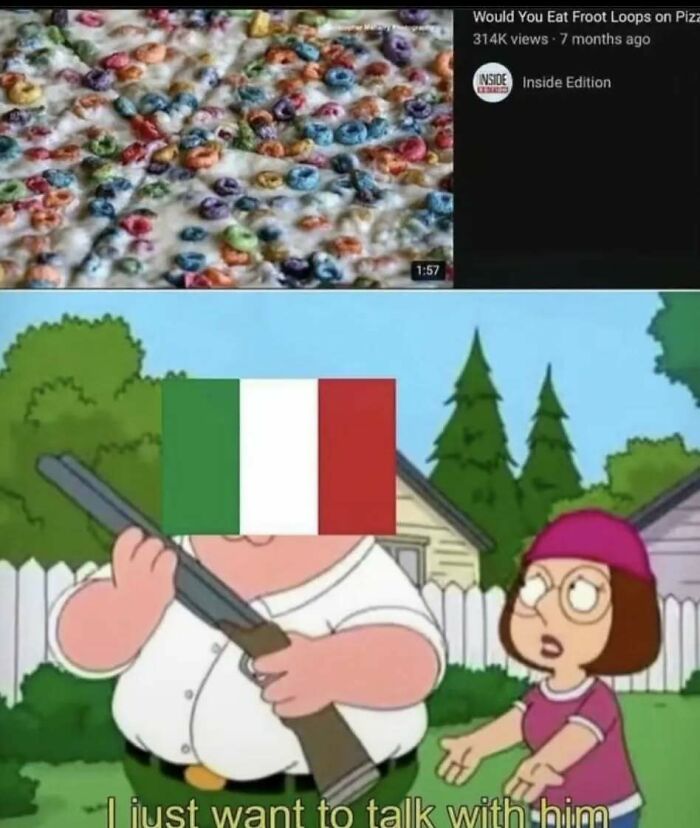Edgy meme with cartoon character holding s*****n and Italy flag face