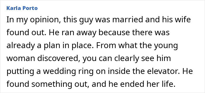 Social media comment by Karla Porto sharing a theory about a daughter dating her boss and his double life. Social media comment by Karla Porto sharing a theory about a daughter dating her boss and his double life.