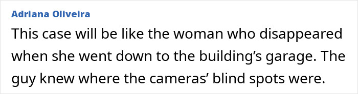 User comment discussing blind spots of security cameras in a building garage. User comment discussing blind spots of security cameras in a building garage.