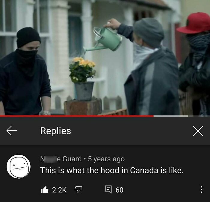A YouTube comment on a video of people watering flowers, finding gold in the comment section.
