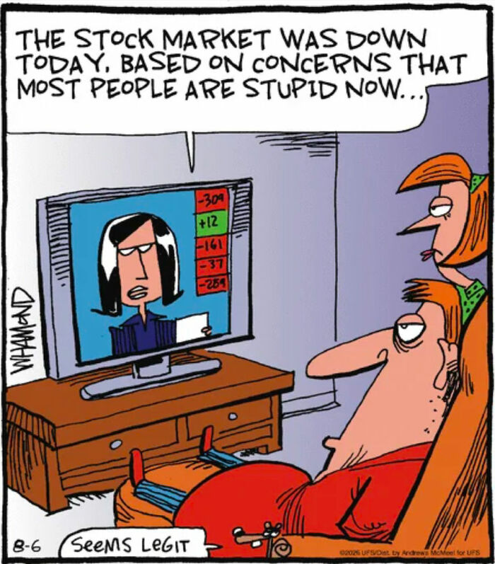 Comic about stock market down due to people being stupid in Dave Whamond's clever comics