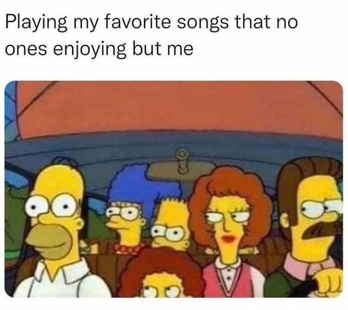 Homer Simpson happily driving while passengers look annoyed, perfect for memes for introverts.