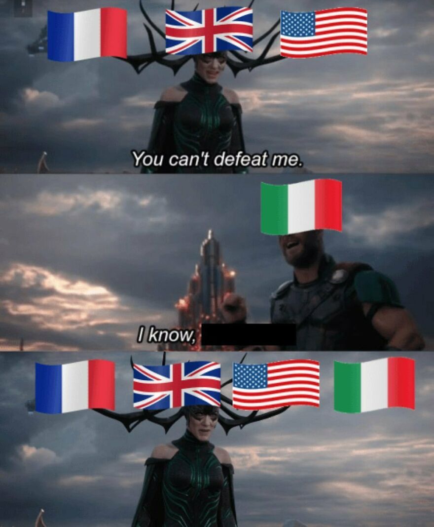 Marvel meme template with country flags showing historical alliances and history memes