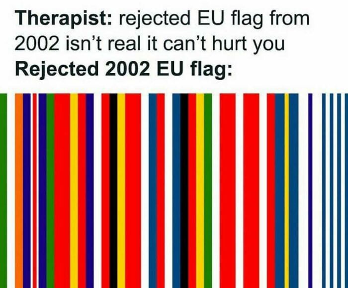 Rejected 2002 EU flag shown as vertical colored stripes meme
