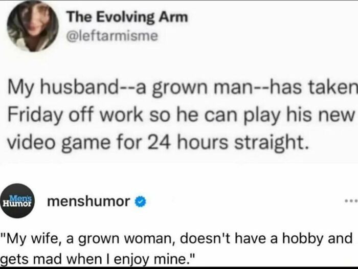 Funny memes about a husband taking a day off work for video games and the wife's reaction.