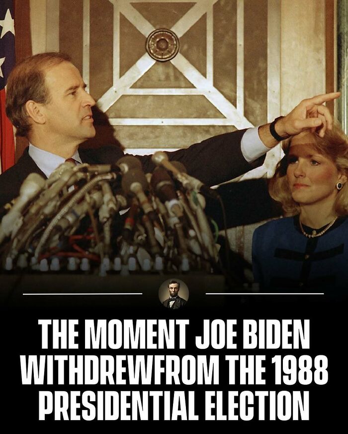 Photos from history showing Joe Biden speaking at a press conference in 1988.