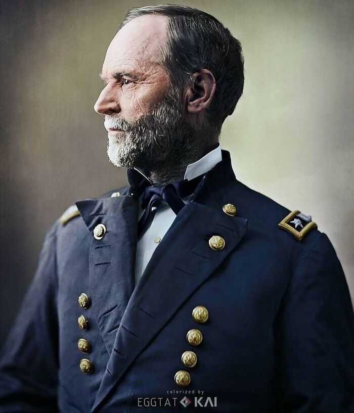A striking historical colorized photo of a distinguished man in uniform, offering a glimpse into the past.