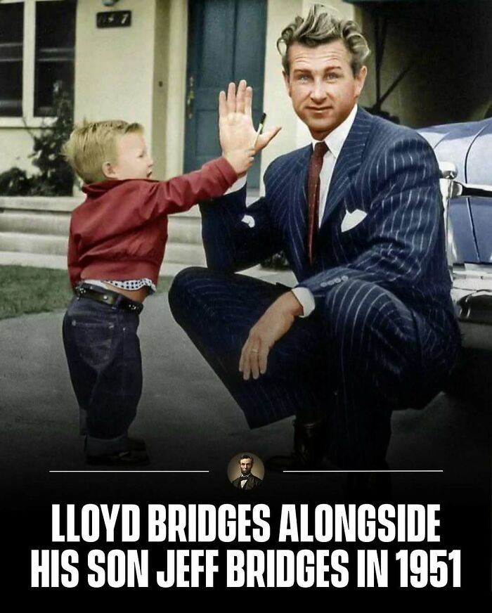 Lloyd Bridges with young Jeff Bridges in 1951. Candid photos from history of famous families.