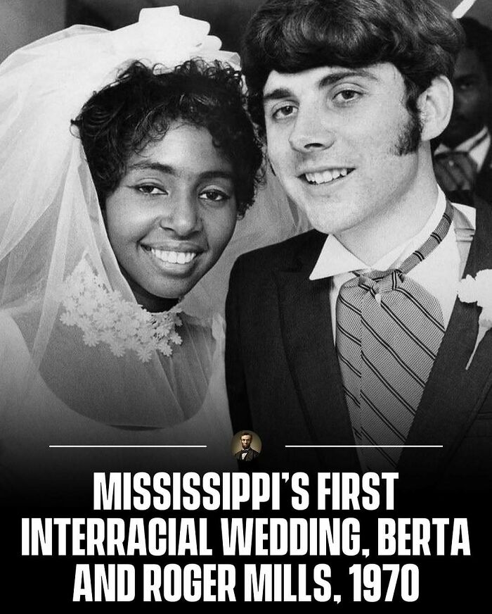 Berta and Roger Mills in their 1970 wedding portrait, one of many historic photos from history.