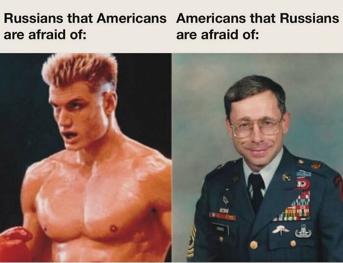 History meme showing fears Americans and Russians have of each other with photos