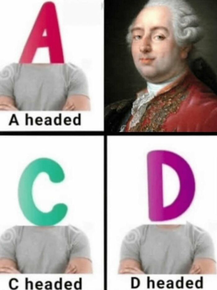 Alphabet meme featuring historical heads and a portrait