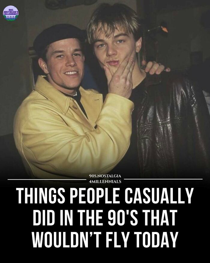 Mark Wahlberg and Leonardo DiCaprio posing together in a throwback photo from a gallery of 90s nostalgic pics
