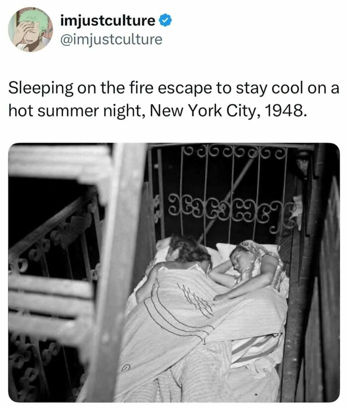 Imjustculture-Posts: People sleeping on a fire escape in New York City in 1948.