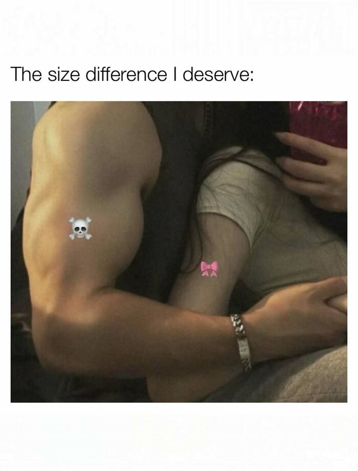 Funny memes depicting a muscular bicep next to a smaller arm to highlight the desired size difference.