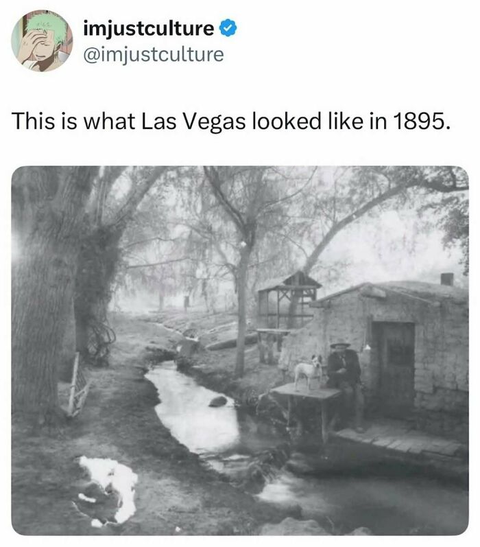 Imjustculture-Posts: Historic Las Vegas in 1895, showing a rural landscape with a stream.
