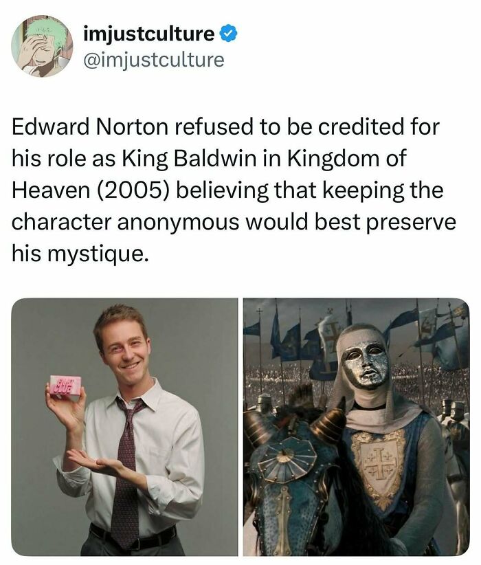 Two images, one of Edward Norton, the other of King Baldwin from Kingdom of Heaven, for film posts.