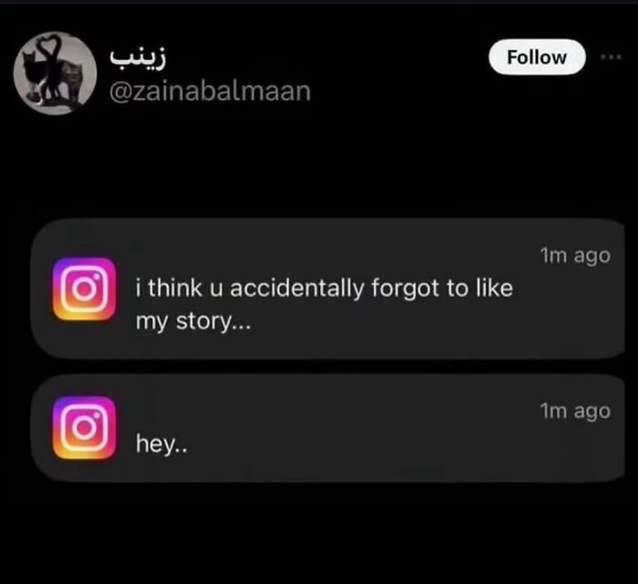 A screenshot of Instagram messages, showing someone asking for a story like, capturing the internet at its strangest.