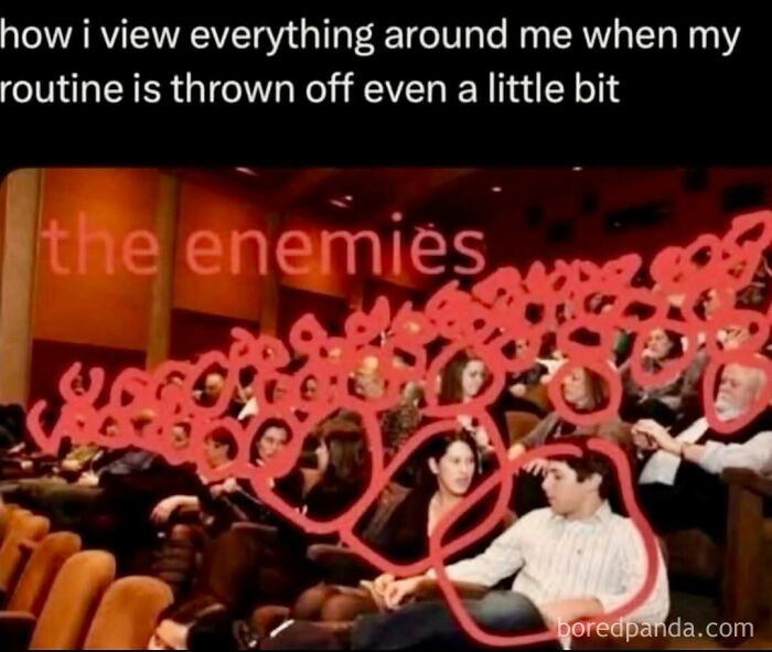 Hilariously ridiculous memes showing an audience highlighted as enemies when a routine is thrown off