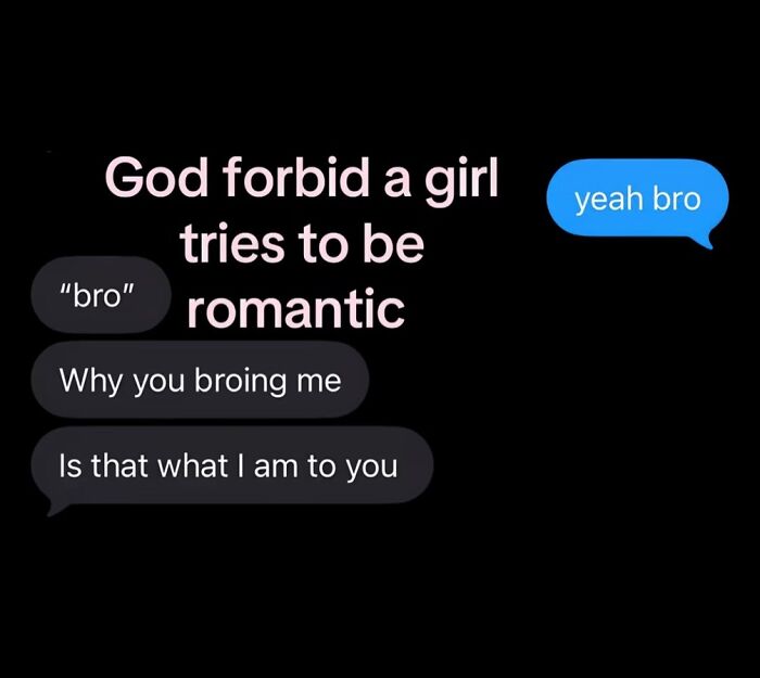 A screenshot of a text message conversation about using the word bro, capturing the internet at its strangest.
