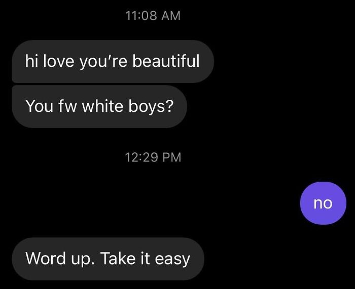 A screenshot of a text message conversation, an example of the internet at its strangest and most unfiltered.