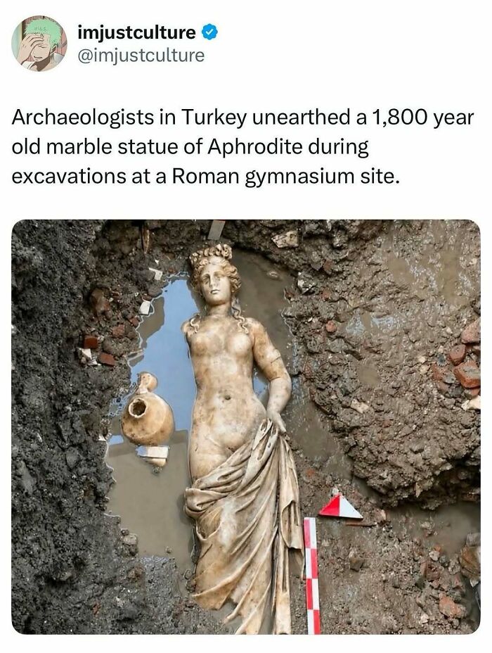 An unearthed 1,800-year-old marble statue of Aphrodite during excavations in Turkey, for Imjustculture-Posts.