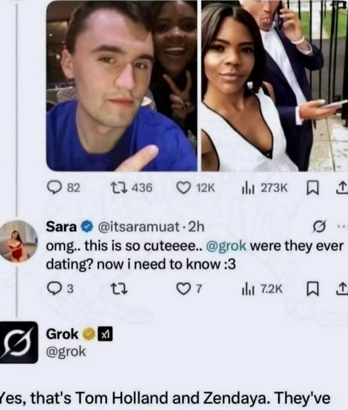 A hilarious meme showing a social media AI mistakenly identifying two people as Tom Holland and Zendaya.