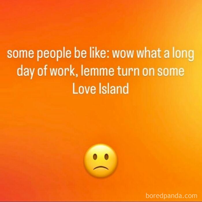 An orange background with a sad face, making a point from funny memes about watching reality TV