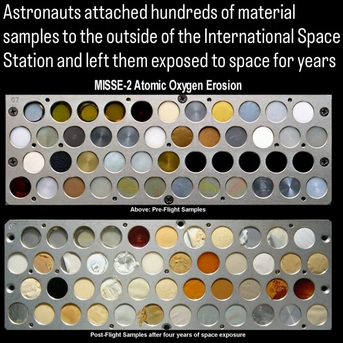 Remarkable photos that show the past ISS material samples before and after atomic oxygen erosion in space
