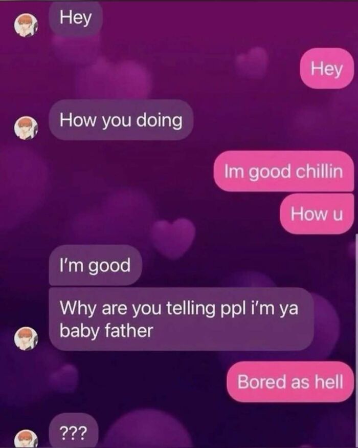 A screenshot of a strange and unfiltered internet conversation about being a baby father.