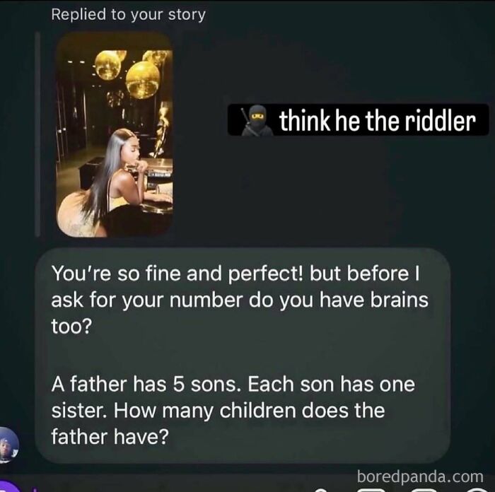 Screenshot of a funny text riddle conversation about a father having 5 sons, a classic ridiculous meme.