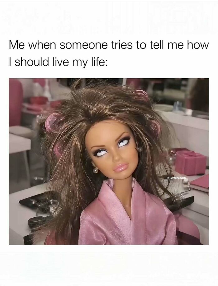 Funny memes showing a Barbie doll rolling her eyes representing relatable reactions.